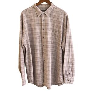 VTG Fieldmaster LINEN Blend Tan‎ Stripe Long Sleeve Button Down Shirt Size 2XL